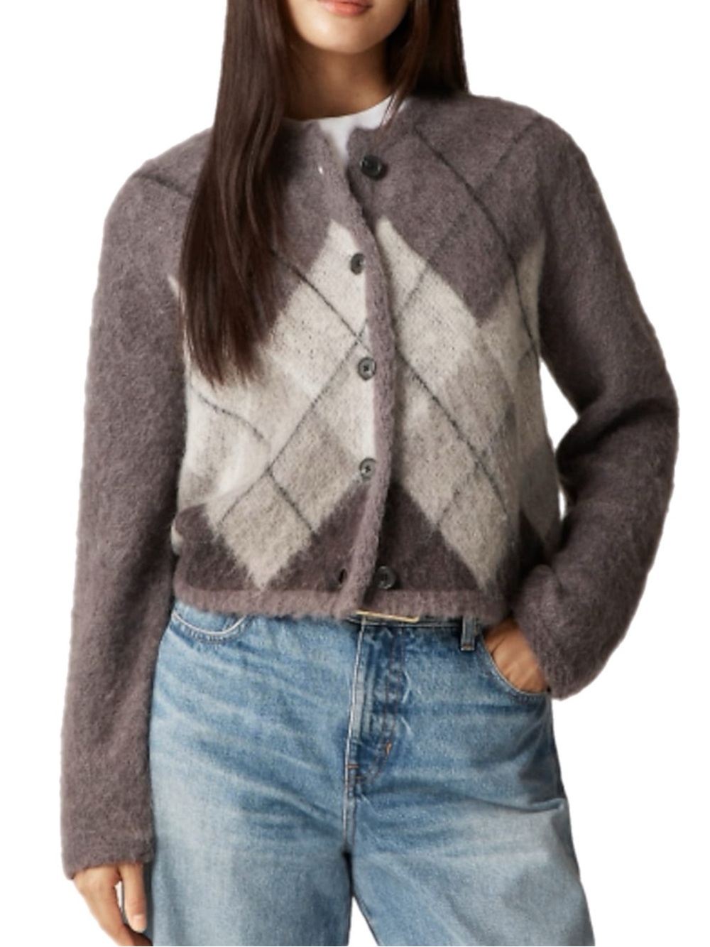 J Crew Gray Argyle Wool Blend Cardigan